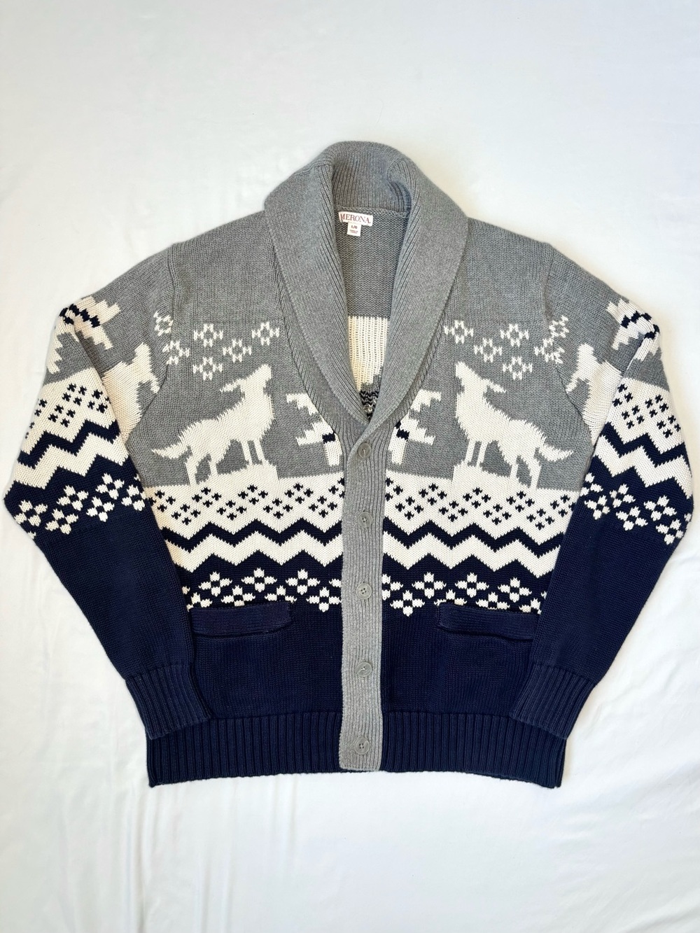 Merona Men’s Holiday Cardigan - Gray Navy Button-Up